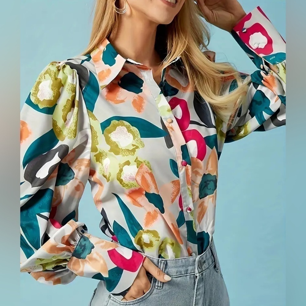🎉HP🎉STYLEWE Women's Multicolor Collar
Regular Fit Lantern Sleeves Blouse Large